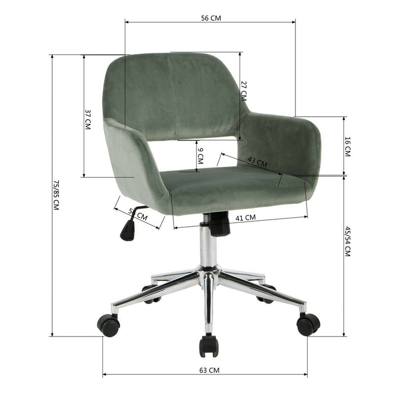 Chaise de bureau moderne en velours vert réglable et 360° ROSS CHROME VELVET CACTUS