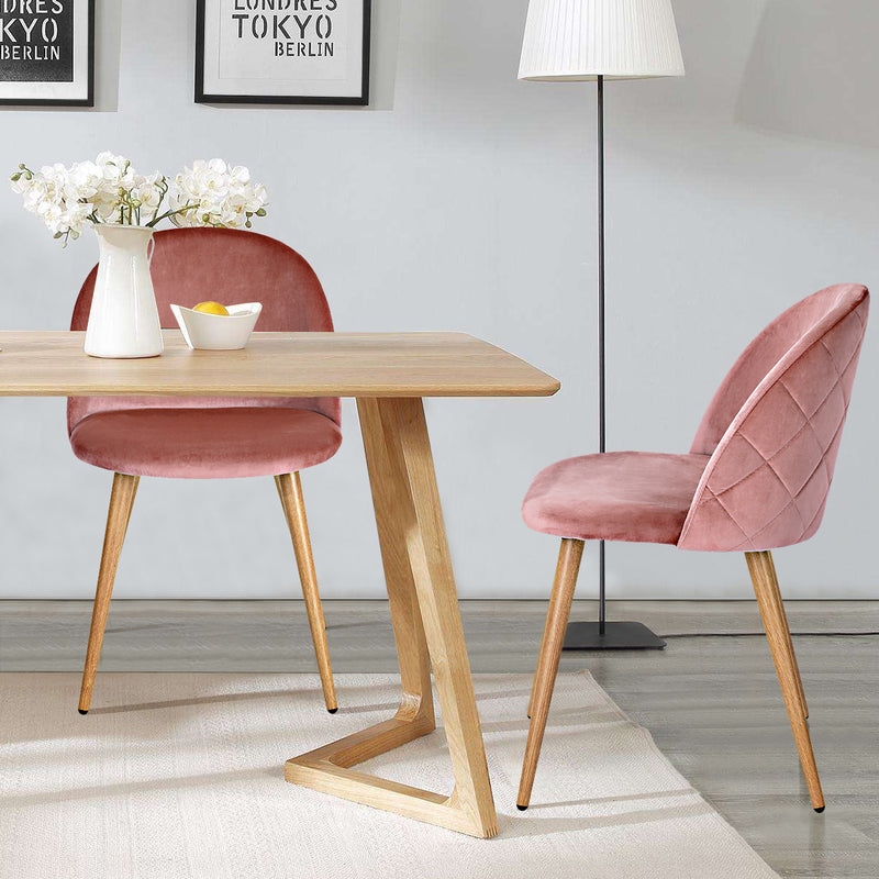 Lot de 2 chaises de salle à manger scandinaves en velours rose ZOMBA ROSE VELVET DIAMOND KD METAL