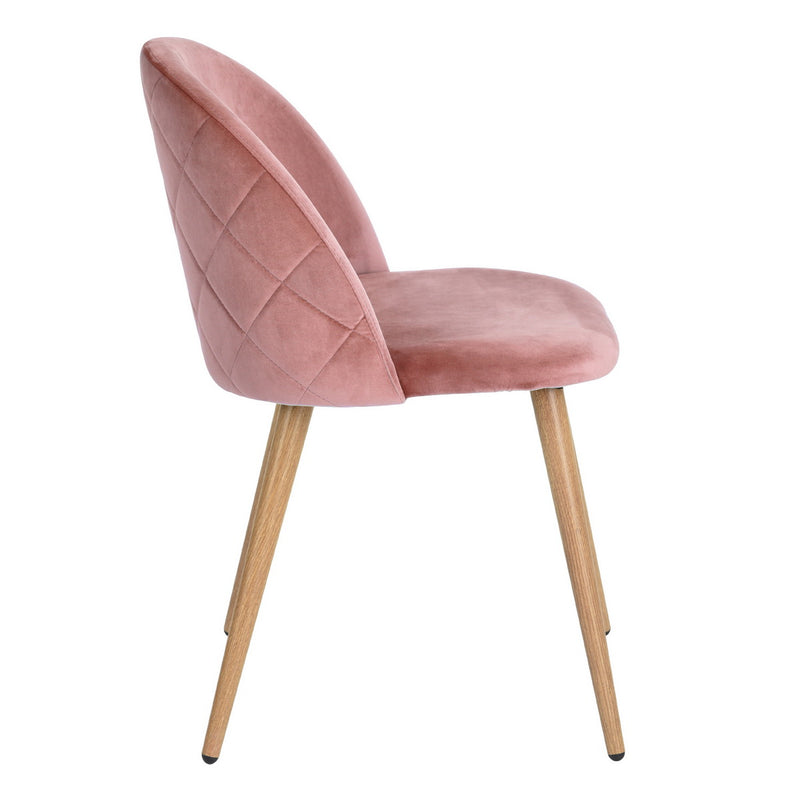 Conjunto de 2 sillas de comedor escandinavas de terciopelo rosa ZOMBA ROSE VELVET DIAMOND KD METAL